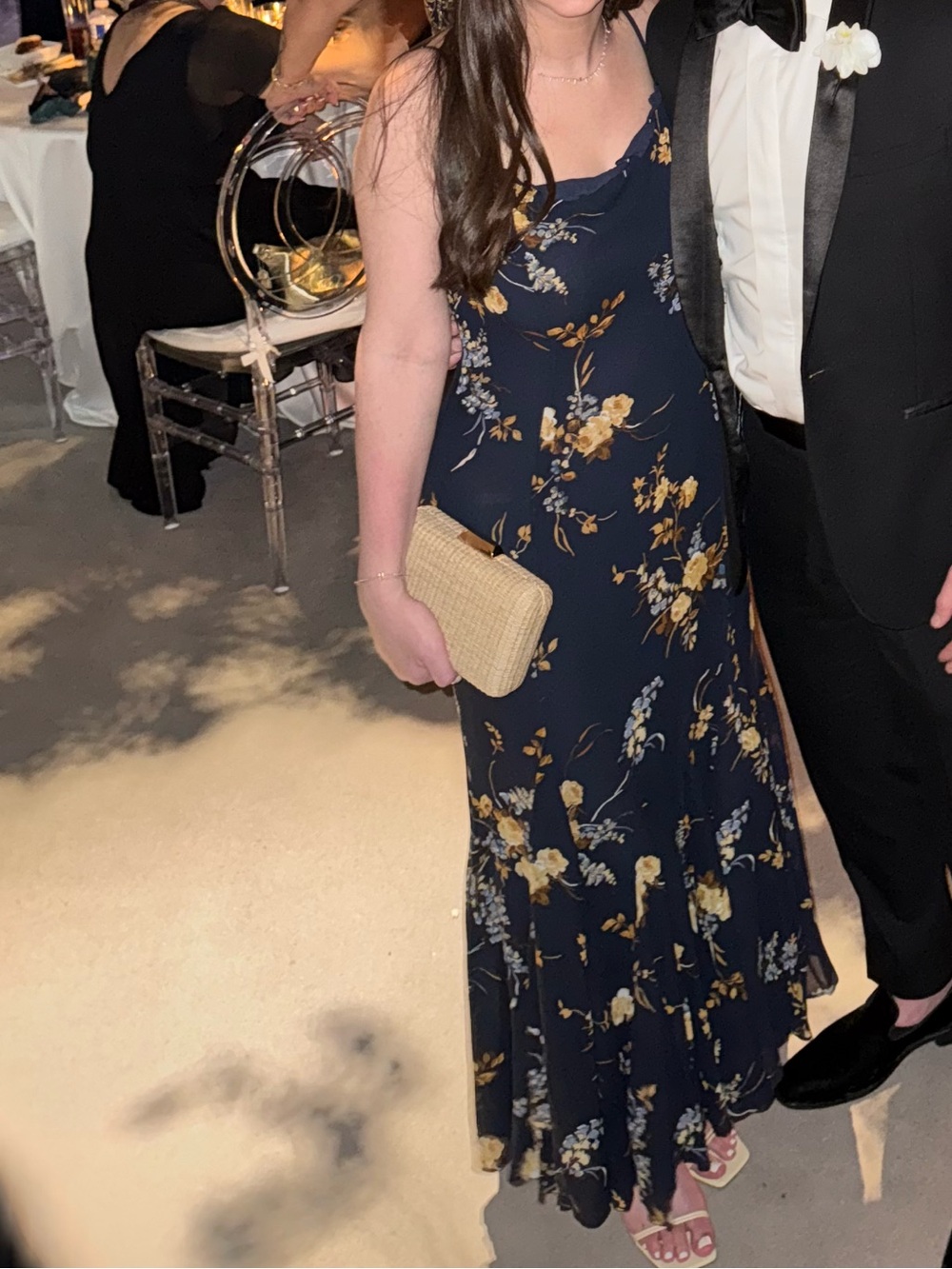 Reformation Black Floral Slip Maxi Dress with Mustard Accents - Picture 2 of 2